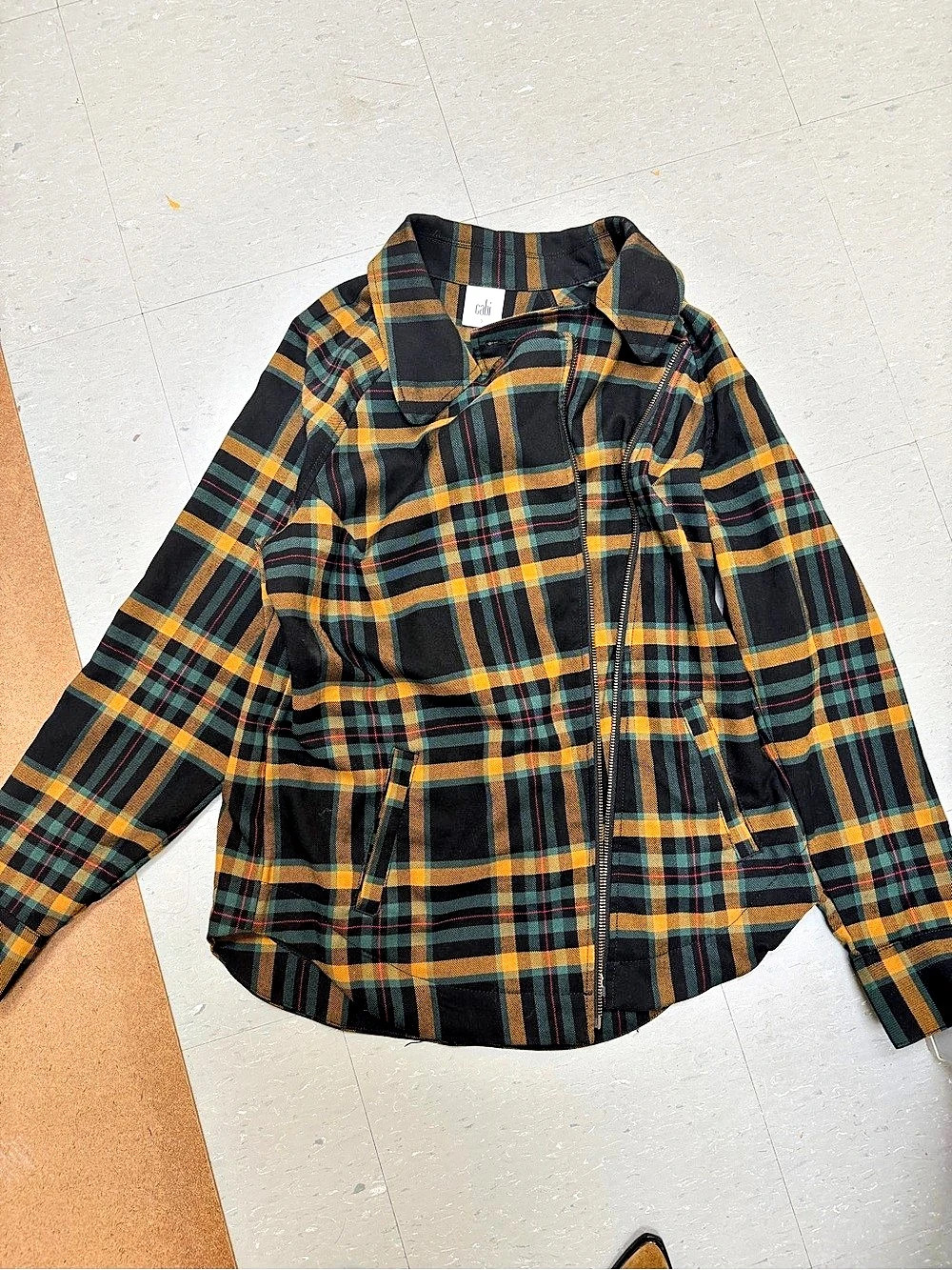 Cabi Plaid Moto Jacket Style 4401 Black & Orange Small